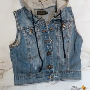Women's Denim Jean Jacket cropped with hoodie